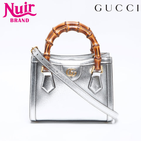 GUCCI Diana Mini Tote Bamboo Shoulder Bag Silver WS14263