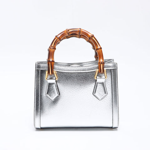 GUCCI Diana Mini Tote Bamboo Shoulder Bag Silver WS14263