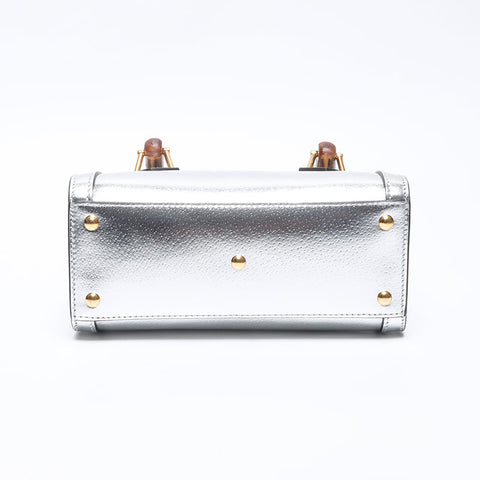 GUCCI Diana Mini Tote Bamboo Shoulder Bag Silver WS14263
