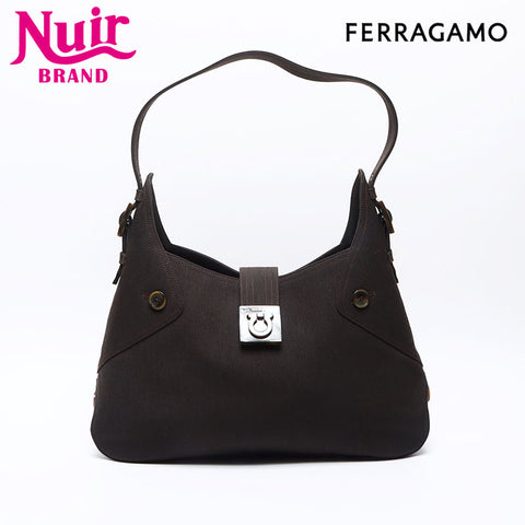 Salvatore Ferragamo Canvas Gancini Shoulder Bag Brown WS14265