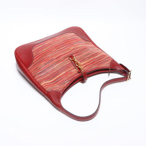 HERMES Trim 35 ◽️C engraved 2000 Vibrato box calf Rouge Ash Shoulder Bag Brown WS14280