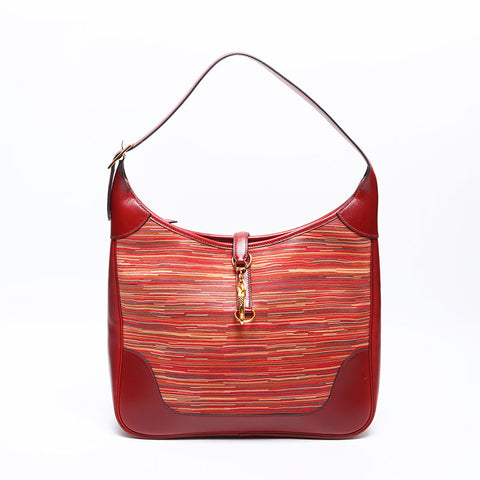 HERMES Trim 35 ◽️C engraved 2000 Vibrato box calf Rouge Ash Shoulder Bag Brown WS14280