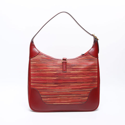 HERMES Trim 35 ◽️C engraved 2000 Vibrato box calf Rouge Ash Shoulder Bag Brown WS14280