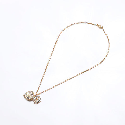 CHANEL 02P Heart Rhinestone COCO Mark 2002 Necklace gold WS14288