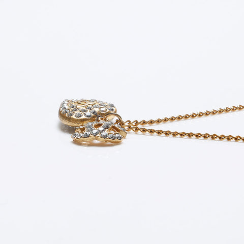 CHANEL 02P Heart Rhinestone COCO Mark 2002 Necklace gold WS14288