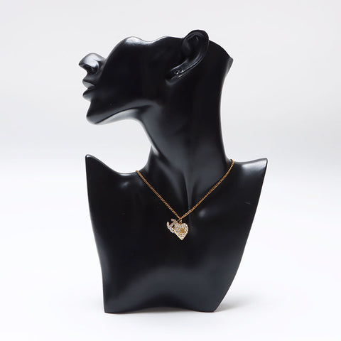 CHANEL 02P Heart Rhinestone COCO Mark 2002 Necklace gold WS14288
