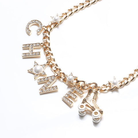 シャネル CHANEL C24C 2024 ロゴ ラインストーン チョーカー ローラスケート ネックレス ゴールド WS14291