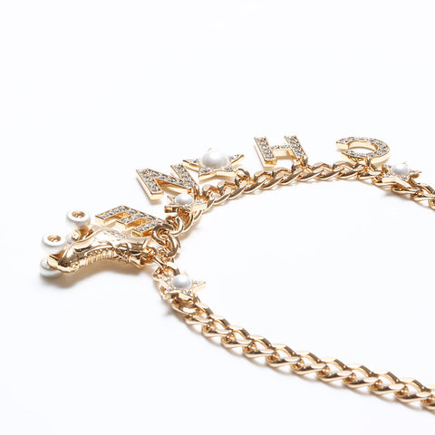 シャネル CHANEL C24C 2024 ロゴ ラインストーン チョーカー ローラスケート ネックレス ゴールド WS14291