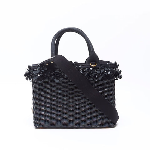 プラダ PRADA フラワー カゴバッグ ハンドバッグ ブラック WS14302