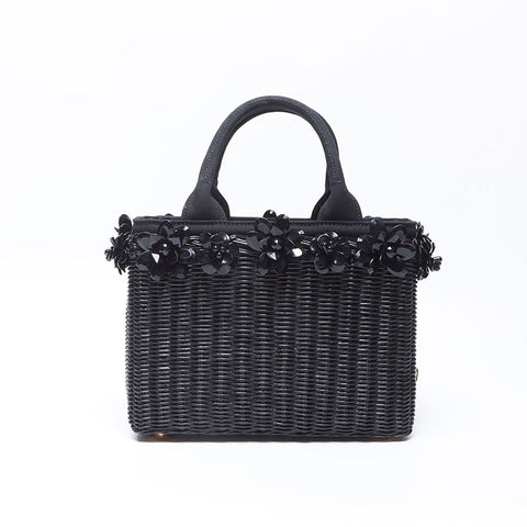 プラダ PRADA フラワー カゴバッグ ハンドバッグ ブラック WS14302