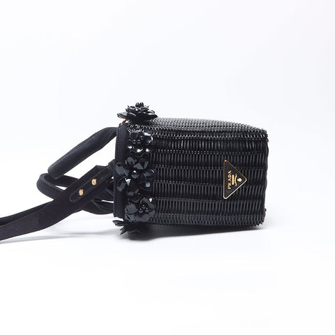 プラダ PRADA フラワー カゴバッグ ハンドバッグ ブラック WS14302