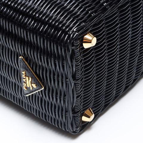 プラダ PRADA フラワー カゴバッグ ハンドバッグ ブラック WS14302