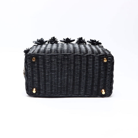 プラダ PRADA フラワー カゴバッグ ハンドバッグ ブラック WS14302