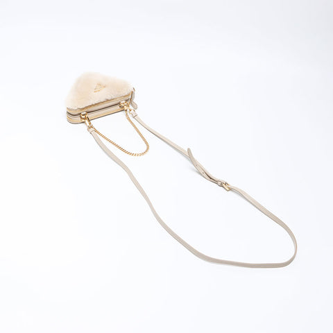 PRADA Saffiano x Sheepfur Triangle Shoulder Bag beige WS14303
