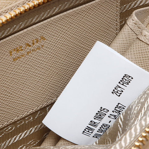 PRADA Saffiano x Sheepfur Triangle Shoulder Bag beige WS14303