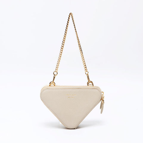 PRADA Saffiano x Sheepfur Triangle Shoulder Bag beige WS14303