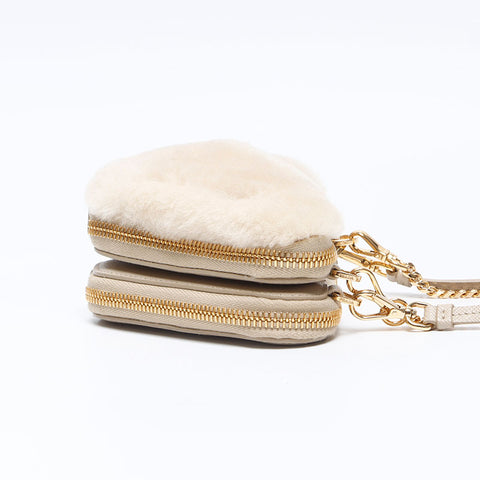 PRADA Saffiano x Sheepfur Triangle Shoulder Bag beige WS14303