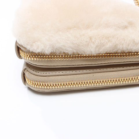 PRADA Saffiano x Sheepfur Triangle Shoulder Bag beige WS14303