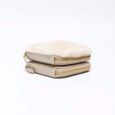 PRADA Saffiano x Sheepfur Triangle Shoulder Bag beige WS14303