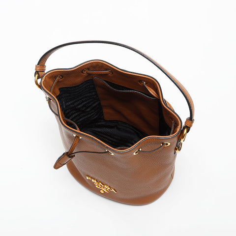 プラダ PRADA 巾着 レザー 2way ヴィッテロダイノ ショルダーバッグ ブラウン WS14307