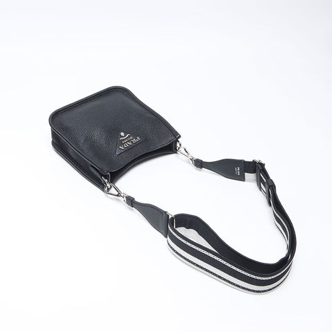 PRADA Vitello Dino Leather Logo Small Shoulder Bag black WS14308