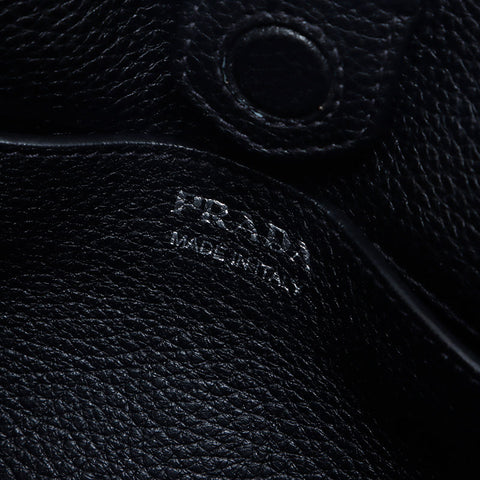 PRADA Vitello Dino Leather Logo Small Shoulder Bag black WS14308
