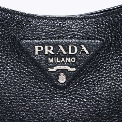 PRADA Vitello Dino Leather Logo Small Shoulder Bag black WS14308