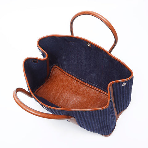 HERMES ◽️L engraved 2015 Garden Party Tote Bag Handbag Navy WS14312