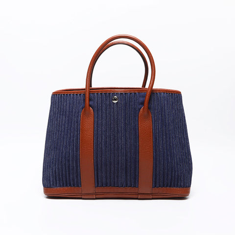 エルメス HERMES ◽️L刻印 2015年 ガーデンパーティトートバッグ ハンドバッグ ネイビー WS14312