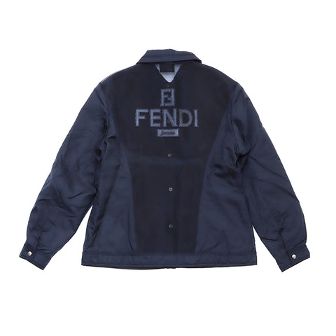 フェンディ FENDI メッシュパネル ジャケット シアー SIZE 44 長袖シャツ ポリミド ナイロン ロゴパッチ スナップボタン ブラック WS1431