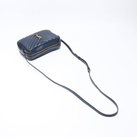 YVES SAINT LAURENT Luu Leather Camera Bag Shoulder Bag Navy WS14322
