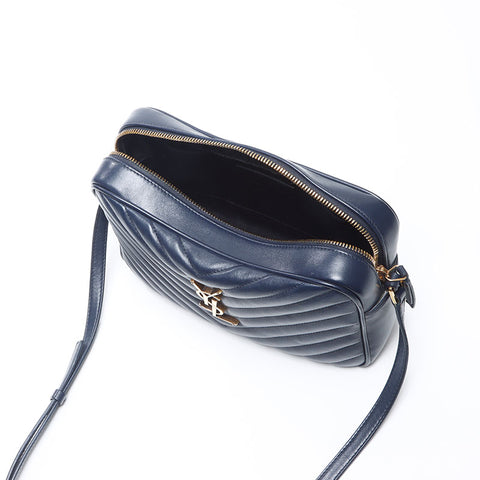 YVES SAINT LAURENT Luu Leather Camera Bag Shoulder Bag Navy WS14322