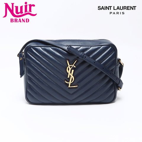 YVES SAINT LAURENT Luu Leather Camera Bag Shoulder Bag Navy WS14322