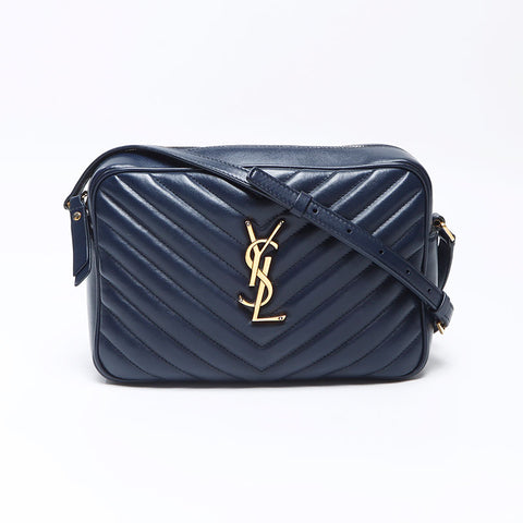 YVES SAINT LAURENT Luu Leather Camera Bag Shoulder Bag Navy WS14322