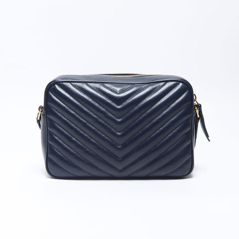 YVES SAINT LAURENT Luu Leather Camera Bag Shoulder Bag Navy WS14322
