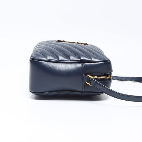 YVES SAINT LAURENT Luu Leather Camera Bag Shoulder Bag Navy WS14322