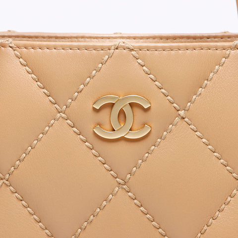 CHANEL No. 9 2004-2005 Wild Stitch Lambskin Handbag beige WS14324