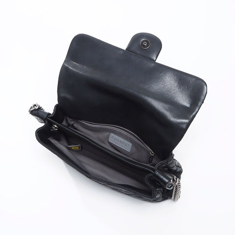 CHANEL 17th 2012-2013 Gunmetal Chain Wild Stitch Shoulder Bag black WS14325
