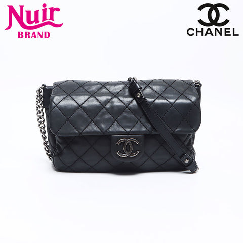 CHANEL 17th 2012-2013 Gunmetal Chain Wild Stitch Shoulder Bag black WS14325