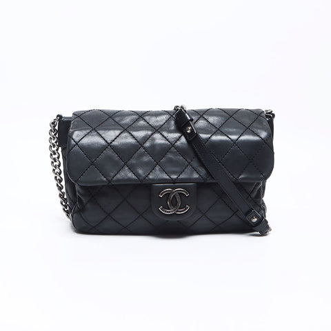 CHANEL 17th 2012-2013 Gunmetal Chain Wild Stitch Shoulder Bag black WS14325