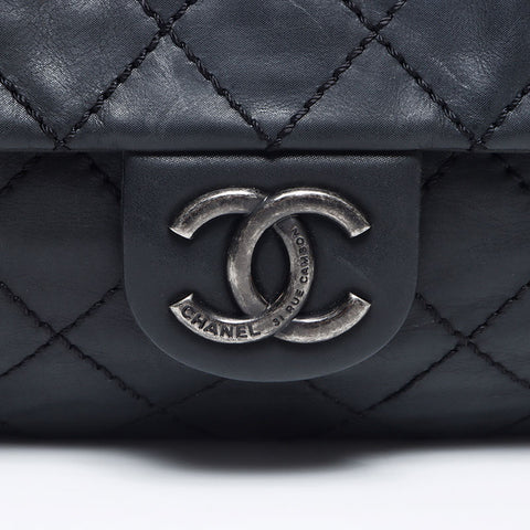 CHANEL 17th 2012-2013 Gunmetal Chain Wild Stitch Shoulder Bag black WS14325