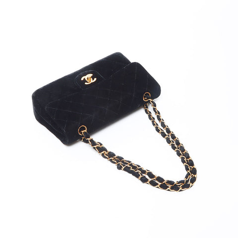 CHANEL Double flap velour Chain Matelasse 9.1" 3rd series 1994-1996 Shoulder Bag black WS14327