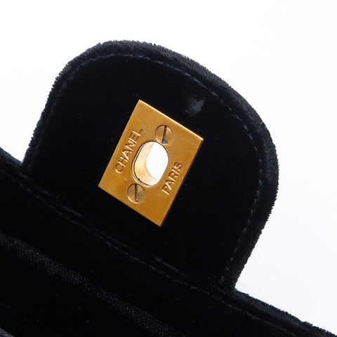 CHANEL Double flap velour Chain Matelasse 9.1" 3rd series 1994-1996 Shoulder Bag black WS14327