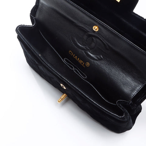 CHANEL Double flap velour Chain Matelasse 9.1" 3rd series 1994-1996 Shoulder Bag black WS14327