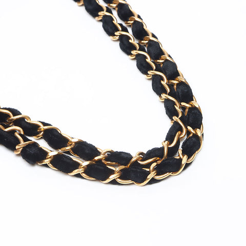 CHANEL Double flap velour Chain Matelasse 9.1" 3rd series 1994-1996 Shoulder Bag black WS14327