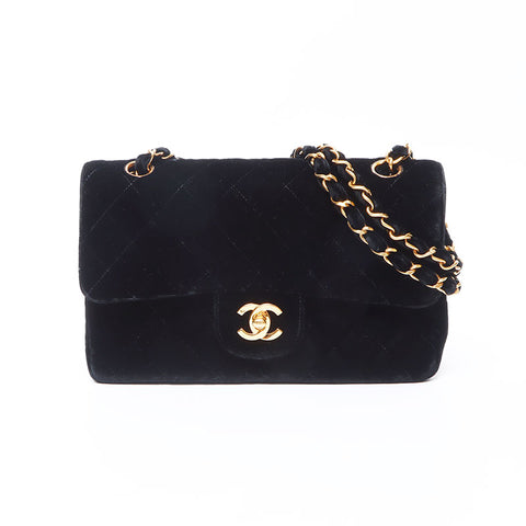 CHANEL Double flap velour Chain Matelasse 9.1" 3rd series 1994-1996 Shoulder Bag black WS14327