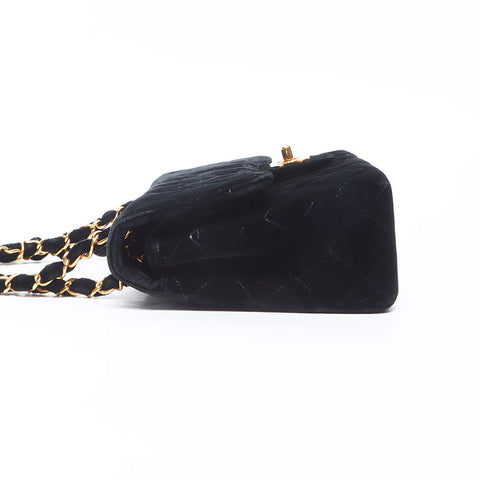 CHANEL Double flap velour Chain Matelasse 9.1" 3rd series 1994-1996 Shoulder Bag black WS14327