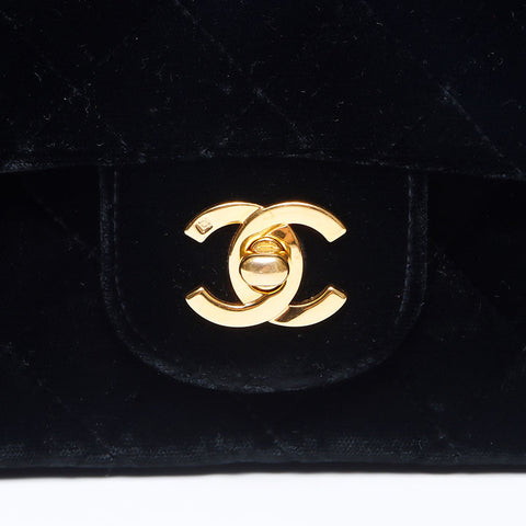CHANEL Double flap velour Chain Matelasse 9.1" 3rd series 1994-1996 Shoulder Bag black WS14327