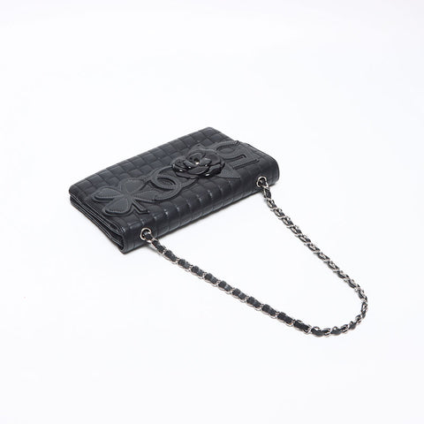 CHANEL 10th series 2005-2006 Chocolate bar Camellia icon motif Shoulder Bag black WS14328