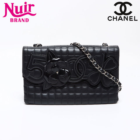 CHANEL 10th series 2005-2006 Chocolate bar Camellia icon motif Shoulder Bag black WS14328